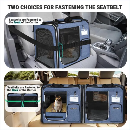 Vista 5 de Petskd Transportador grande combinable para gatos con caja de arena para viajes en automóvil, 19 x 17 x 18 pulgadas, transportador suave portátil