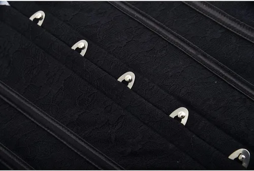 Vista 3 de Conjunto de ropa interior con corsé para mujer, sexy moldeadora de encaje deshuesado con aros para mujer (negro, S)