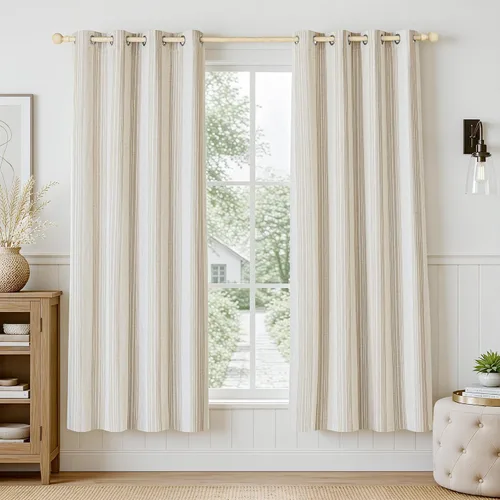 Vista 15 de DriftAway Chris Linen - Cortinas opacas con capa térmica y reductora de sonido, 63 pulgadas de largo para dormitorio, cortinas estampadas a rayas