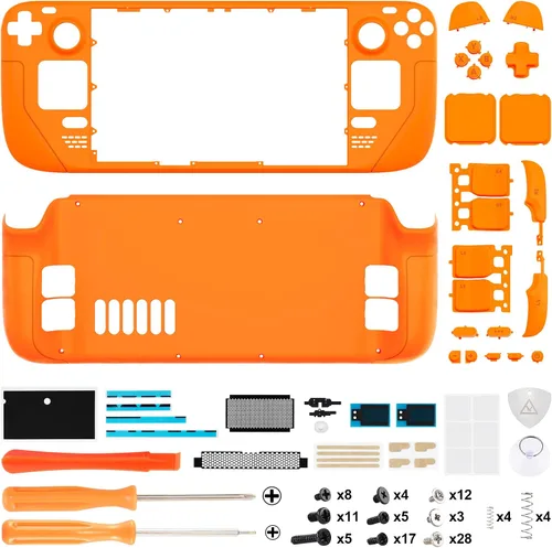 Vista 2 de eXtremeRate Carcasa trasera de placa frontal personalizada naranja para Steam Deck LCD, funda de repuesto de consola portátil, carcasa de juego