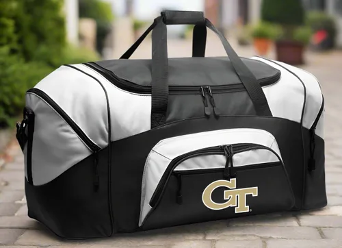 Vista 2 de Georgia Tech - Bolsa de lona grande GT amarilla para viajes o gimnasio, bolsa de equipo deportivo, Negro -, Talla única, Georgia Tech - Bolsa de lona