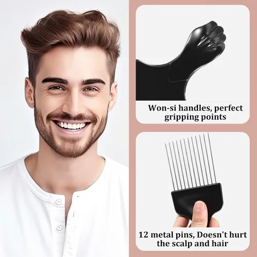 Vista 4 de 3 peines de elevación de cabello con puntas de metal para mujeres, peine de levantamiento de pelo fino con púa de metal, peines para peluquería