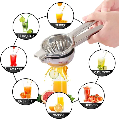 Vista 4 de Exprimidor de limón de acero inoxidable 304, exprimidor manual de cítricos, exprimidor premium para limones y naranjas, regalo de anillo de acero