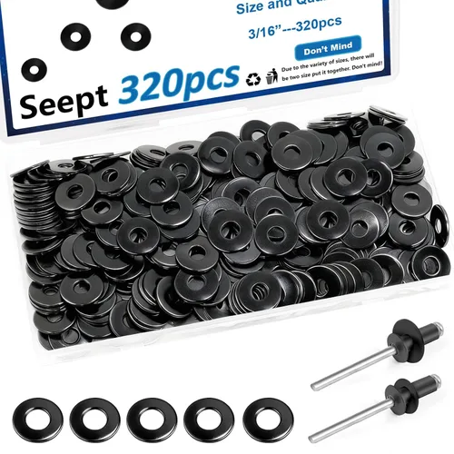 Vista 12 de 400 piezas de arandelas de remache pop de 1/8 pulg. negras para remaches pop de diámetro 1/8" de acero inoxidable 304, arandelas de remache pop