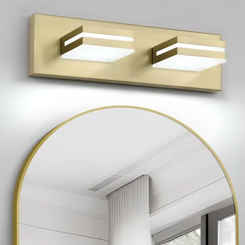 Vista 17 de OKELI Lámpara LED de tocador de baño de 3 luces, accesorios de iluminación de pared de baño modernos dorados sobre espejo (3CCT, 3000K-6000K)