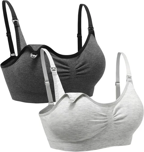 Vista 23 de Suekaphin - Paquete de 2 piezas, brasier de maternidad para lactancia durante el embarazo, cómodo para dormir con extensores 2negro