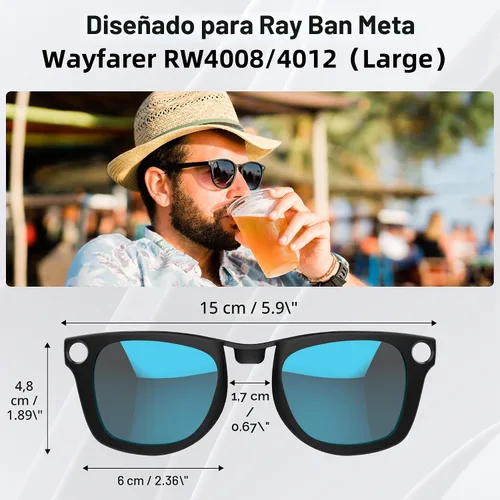 Vista 3 de HIBLOKS Clip polarizado para gafas inteligentes Ray-Ban Meta Wayfarer, Plateado