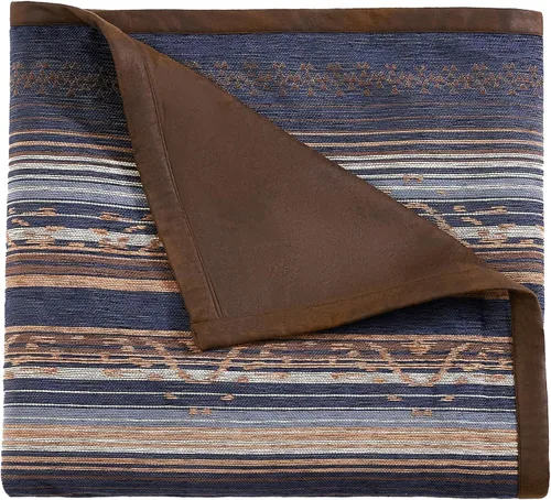 Vista 3 de Paseo Road Estes - Manta Western, 50 x 60 pulgadas, manta rústica a rayas, detalles de piel sintética, manta jacquard de felpilla para sofá, cama