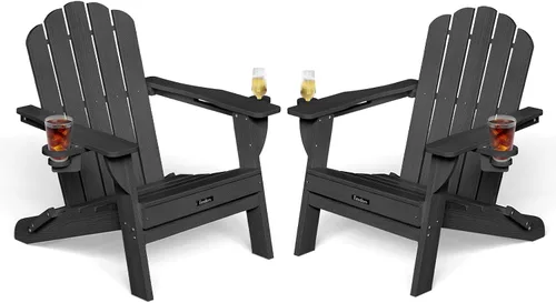 Vista 54 de Silla Adirondack plegable, silla Adirondack de HDPE con 2 soportes para tazas, sillas para fogatas al aire libre de fácil montaje para patio