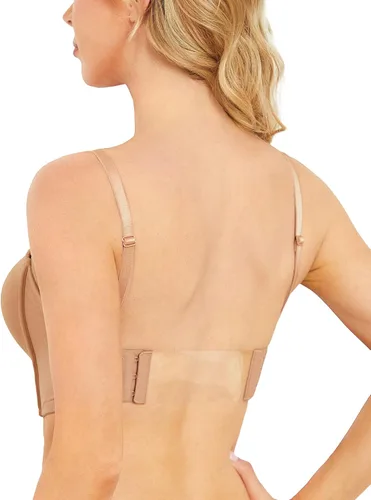 Vista 5 de Wingslove Sujetador sin tirantes de inmersión profunda para mujer, brasier sin tirantes de corte bajo, brasier sin alambre, alfombra roja