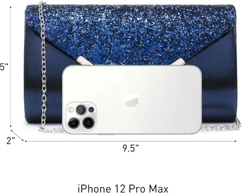 Vista 5 de Dasein Bolsos de noche para mujer, bolsos de mano formales para bodas, fiestas, bailes, bolsos con correa para el hombro y solapa con purpurina