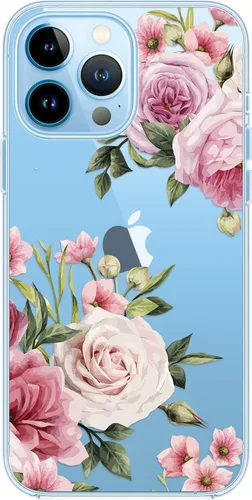 Vista 4 de Blingy's Funda para iPhone 13 Pro (6.1 pulgadas), bonito patrón de rosas retro con diseño de flores de rosa, transparente, funda protectora