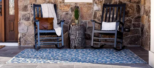 Vista 3 de Unique Loom Outdoor Safari Collection Alfombra de área - Leopardo (5 pies 1 pulgada x 8 pies, rectangular, azul/gris)