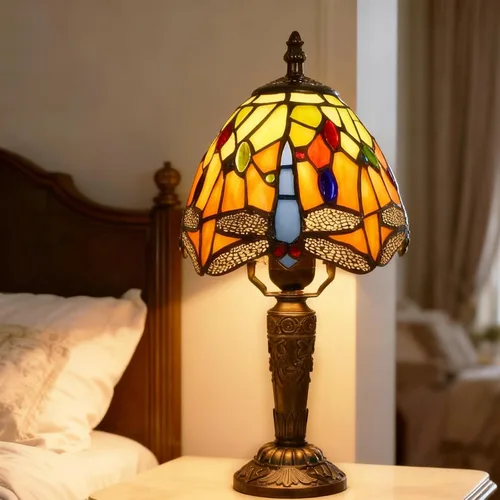 Vista 15 de Lámpara de mesa pequeña estilo Tiffany, lámpara de vidrio teñido antiguo de 5 pulgadas, lámpara de mesa de noche para escritorio, para dormitorio
