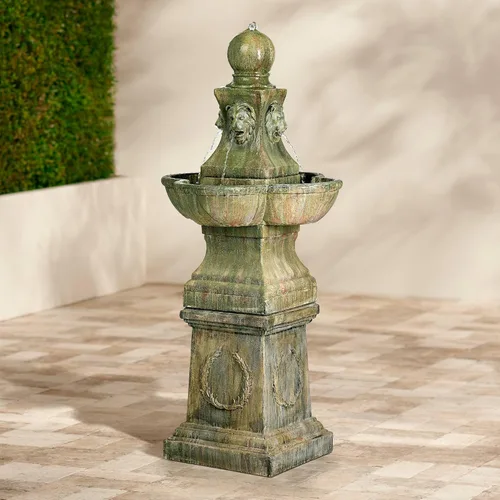 Vista 6 de Royal Lion - Fuente italiana grande de 54 pulgadas de alto para exteriores, fuente de suelo de piedra sintética, pedestal alto, función de agua