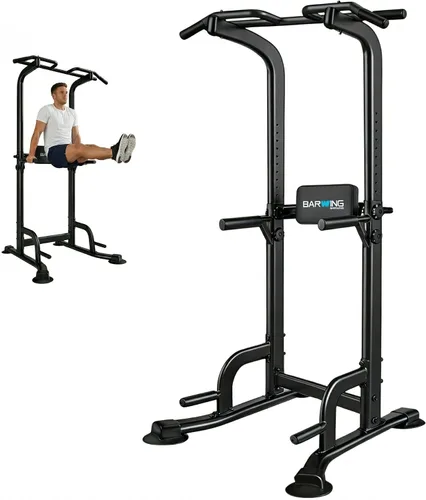 Vista 10 de BARWING Estación de barra para dominadas, torre de potencia, estación de fondos con respaldo 3D, soporte rack de entrenamiento de fuerza