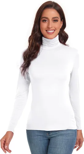 Vista 3 de Camisetas de cuello alto para mujer, casuales, ligeras, ajustadas, de manga larga, de capa base