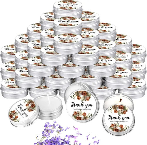 Vista 20 de MTLEE 50 piezas de velas de boda azules florales, regalos de favores para invitados, 1 oz de cera de soja con aroma a lavanda, velas aromáticas