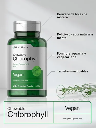 Vista 4 de Horbäach Pastillas de clorofila 300 tabletas masticables
