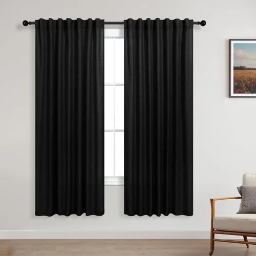 Vista 82 de Cortinas rústicas color beige tostado de 42 x 84 pulgadas de largo para sala de estar, juego de 2 paneles transparentes de lino natural, imitación
