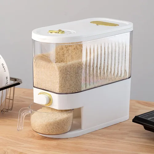 Vista 11 de Gagee Dispensador de arroz de 11 libras, gran contenedor de almacenamiento de granos con tapa, cilindro de medición a prueba de humedad, dispensador