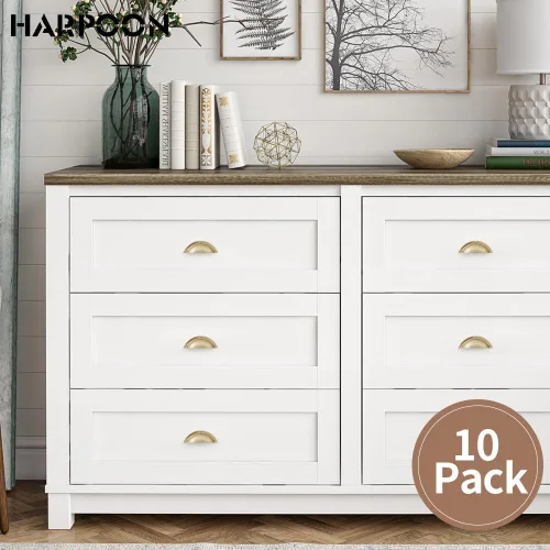 Vista 2 de HARPOON Paquete de 10 manijas para gabinetes de cocina de 2.5 pulgadas con agujero central, tiradores para cajones, color dorado champán