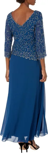 Vista 2 de J Kara Vestido largo con cuello en V y manga 34 para mujer