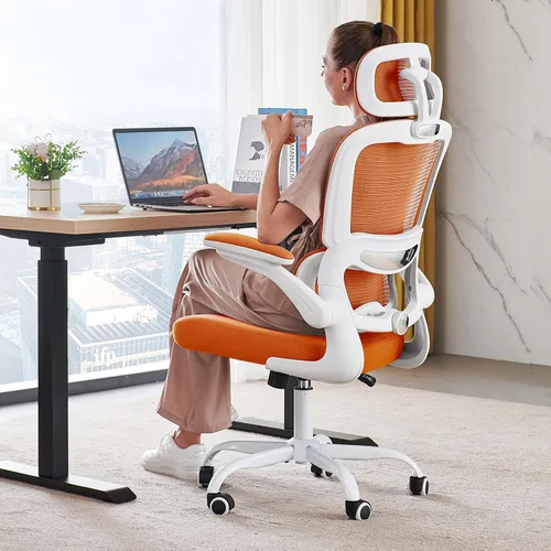 Vista 13 de TRALT - Silla de oficina ergonómica con soporte lumbar, color beige, 1