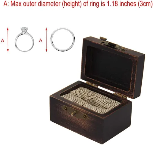 Vista 8 de DSHOM Caja de madera rústica del anillo de compromiso, caja del anillo de madera sólida para el almacenamiento del anillo de boda de la propuesta