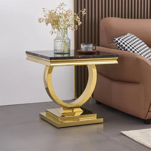 Vista 5 de Juego de 2 mesas de café de mármol, juego de mesa de sala de estar de 2 piezas que incluye 1 mesa auxiliar y 1 mesa auxiliar, moderna mesa de centro