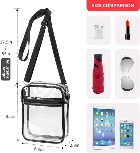 Vista 4 de WJCD Bolsa transparente aprobada para estadios, de PVC, para concierto, transparente, bolsa cruzada para mujeres, con bolsillo frontal