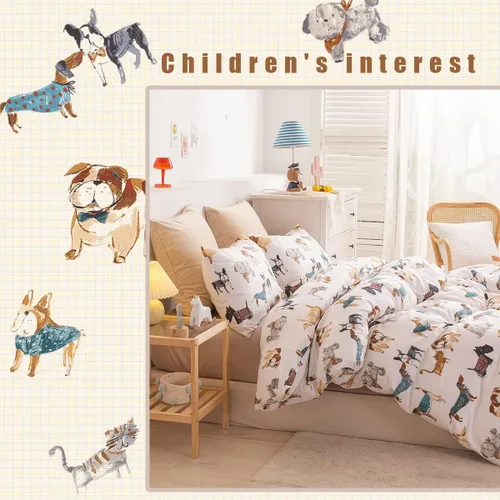 Vista 7 de Ivellow Juego de funda de edredón tamaño individual para niños, caricaturas, 100% algodón, juego de funda de edredón con estampado de perro, ultra