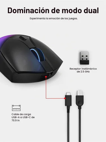 Vista 5 de Lenovo Legion M410 Mouse Inalámbrico RGB para Juegos – Mouse de 6 Botones con Agarre Palmar con 16,000 DPI, Batería Recargable de 53 Horas