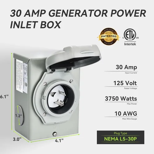 Vista 2 de Pre-perforación 30 Amp Generador Caja de entrada de energía NEMA L5
