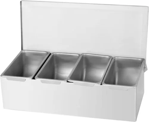 Vista 8 de TrueCraftware - Barra de condimentos de acero inoxidable de 3 compartimentos (parte inferior abierta)- Dispensador de condimentos para servir