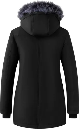 Vista 2 de wantdo Abrigo de invierno para mujer, chaqueta acolchada impermeable, parka gruesa con capucha de piel