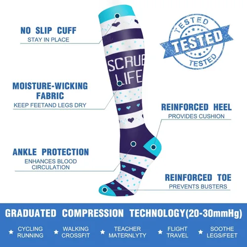 Vista 5 de CTHH 57 pares de calcetines de compresión para mujeres y hombres, medias de compresión para apoyo, correr, atletismo, enfermería, viajes