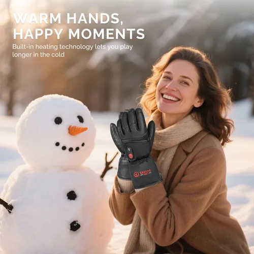 Vista 6 de SAVIOR HEAT Guantes térmicos para hombres y mujeres, guantes eléctricos recargables de cuero para esquí y snowboard