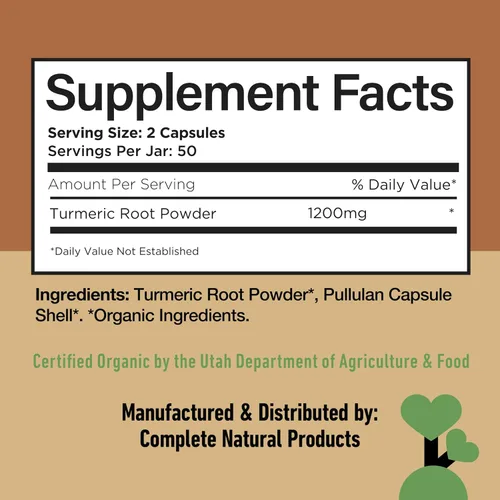Vista 6 de Cápsulas de cúrcuma orgánica de 600 mg – Suplemento de raíz de curcumina pura, píldoras de polvo de raíz cruda, suplementos orgánicos para apoyo