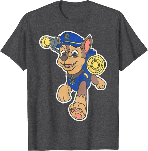 Vista 30 de Paw Patrol Chase Character Patch - Camiseta negra de manga corta con cuello redondo y ajuste clásico, talla S Negro