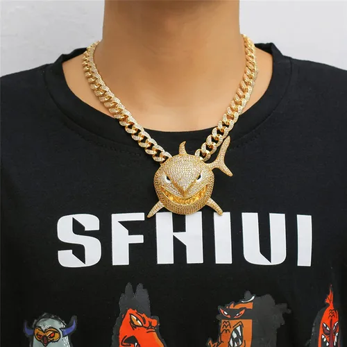 Vista 7 de Collar con colgante Ice Out, collar de cadena cubana de Miami, cadena colgante de oroplata para hombres, niños y mujeres, joyería de estilo hip-hop