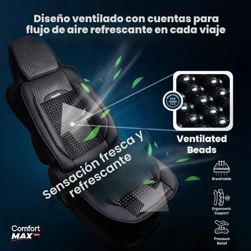 Vista 6 de Funda de asiento de automóvil con cuentas - Soporte de masaje de cuentas de madera con malla refrescante transpirable - Ajuste universal para sedán