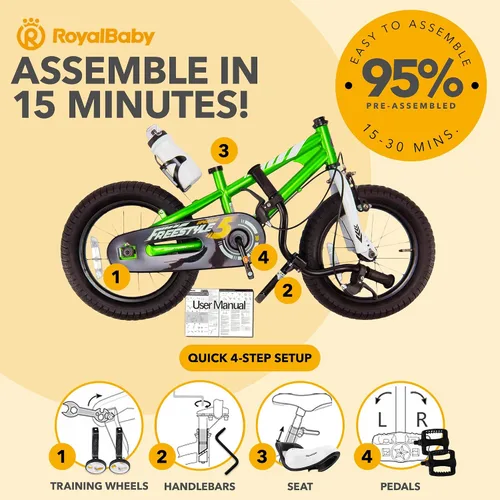 Vista 4 de RoyalBaby Freestyle - Bicicleta con frenos de 2 manijas para niños y niñas, bicicleta de 14 pulgadas con ruedas de entrenamiento para niños pequeños