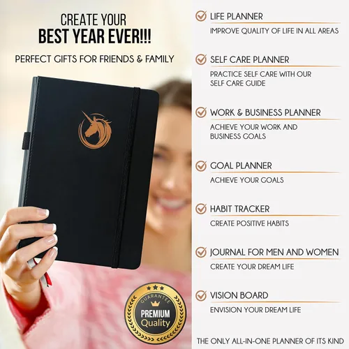 Vista 3 de Life Planner - Agenda diaria, semanal y mensual sin fecha con sección de presupuesto, un viaje de 12 meses para aumentar la productividad