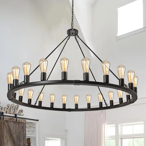 Vista 19 de Lámpara de araña de madera de granja de 19.49 pulgadas, lámpara rústica de comedor de 4 luces, lámpara de araña de altura ajustable, iluminación