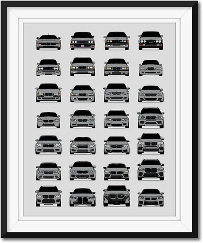 Vista 16 de Custom Car Posters Póster hecho a mano compatible con BMW M Car Poster Print Wall Art Decor of all BMW M Power Cars M3, M4, M5, M2, M6, M1 y más