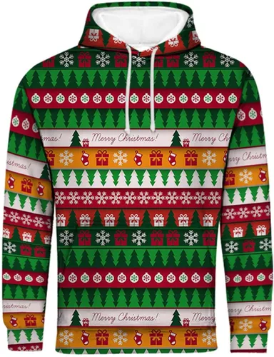 Vista 6 de Sudaderas con capucha de Navidad para mujer, talla grande, casual, holgada, con estampado gráfico, manga larga, cuello redondo, suéter sin botones
