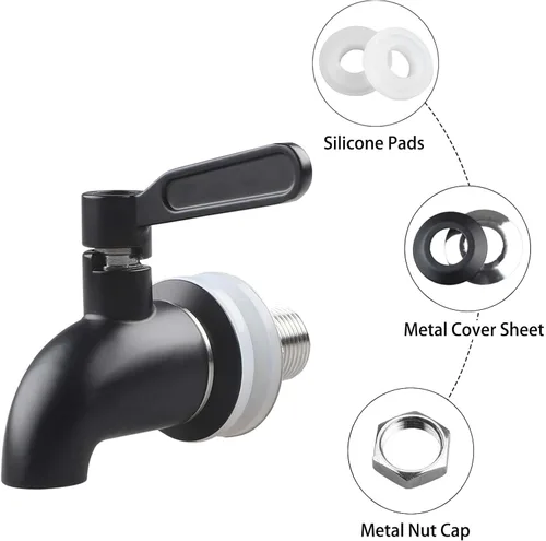 Vista 2 de 2 piezas de espita de acero inoxidable para dispensador de bebidas, grifo dispensador de agua de metal negro GWENBHMTOOL