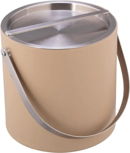 Vista 3 de Kraftware SYDNEY - Cubo de hielo de 3 cuartos con mango de arco cromado cepillado y cubierta de puente: beige