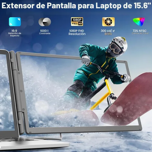 Vista 2 de KEFEYA - Extensor de pantalla para laptop de 15.6 pulgadas, 1 cable de conexión, extensor triple de monitor de laptop con banco de energía